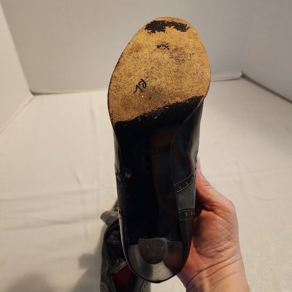 Size 10B Coach 3.5" High Heels Suede & Patent Leather Ribbon Laced Oxfords Italy - Picture 8 of 9